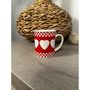 Vintage 1991 Westwood Red White Heart Checkered Valentine Ceramic Coffee Mug Cup